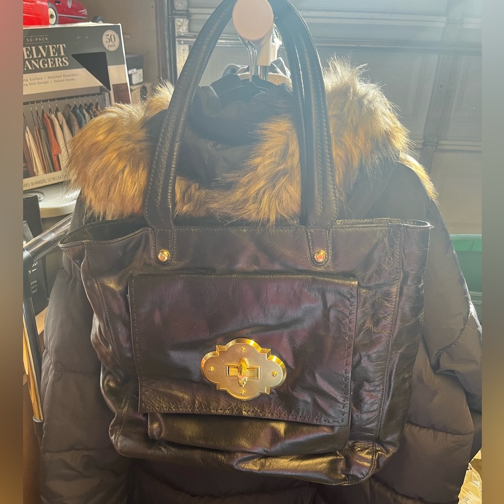 Cynthia Rowley Black Leather Tote Bag